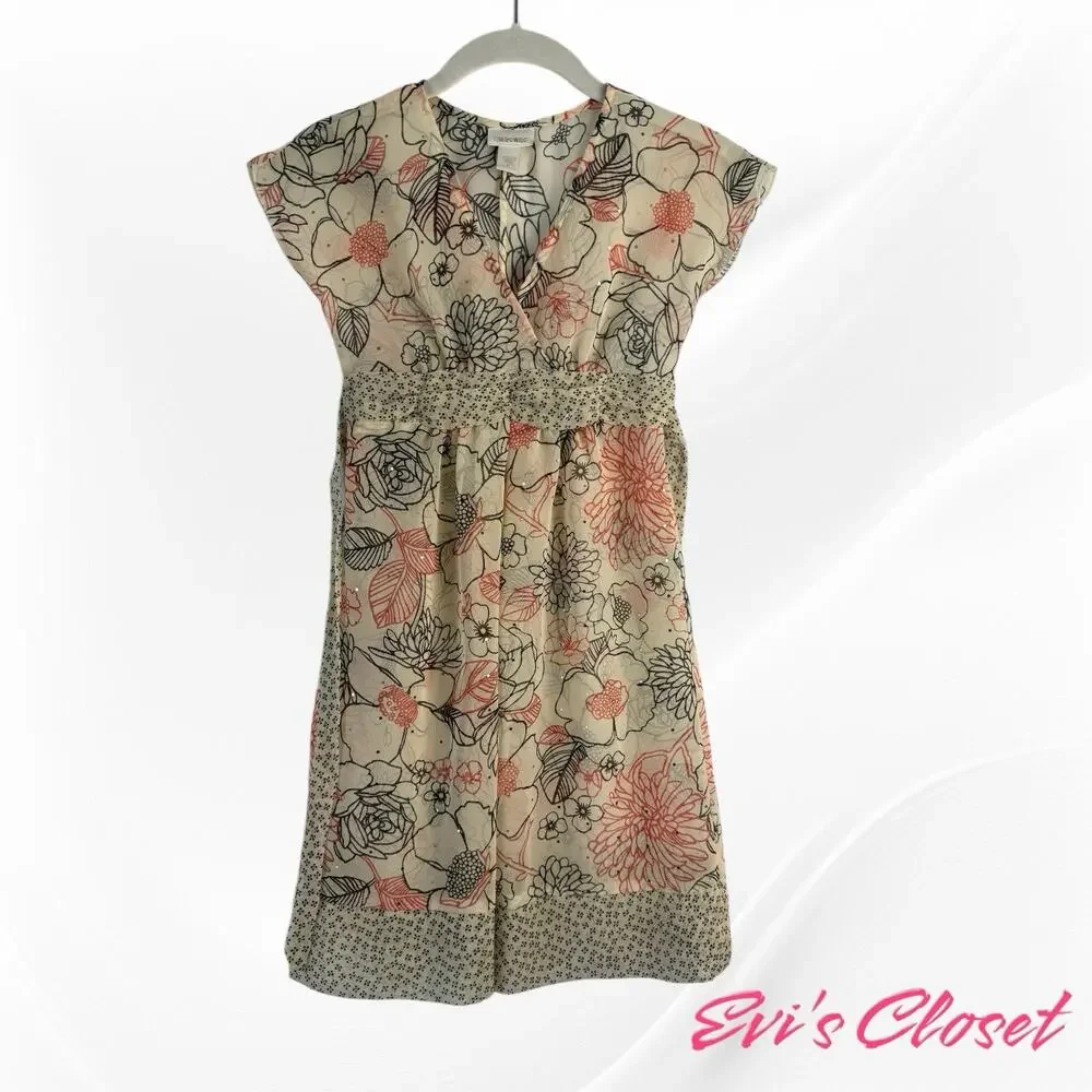 Limited Too Girls Dress  Beige Orange Black  Flowers  Spring Easter Sz 12
